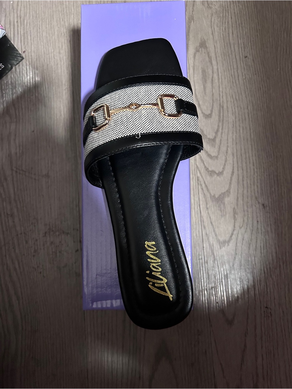 Liliana Black and White Slide with Gold Bit